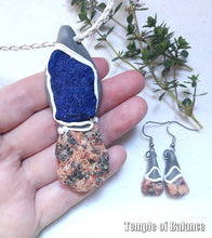 Load image into Gallery viewer, Pendant & Earring set - Azurite with Granite / Pink Feldspar