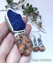 Load image into Gallery viewer, Pendant & Earring set - Azurite with Granite / Pink Feldspar