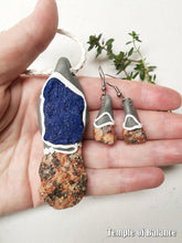 Load image into Gallery viewer, Pendant & Earring set - Azurite with Granite / Pink Feldspar