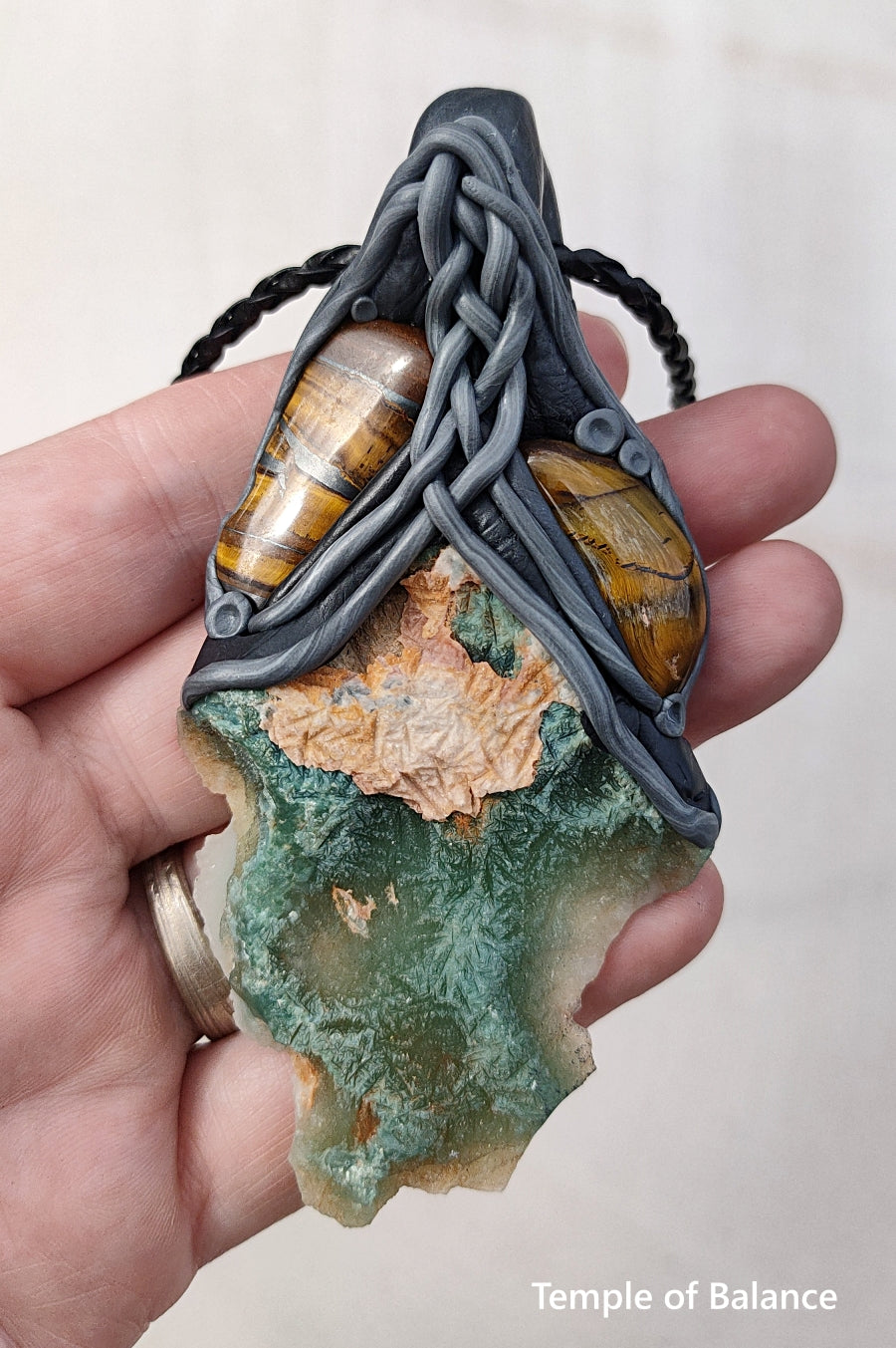 Pendant - MTOROLITE (Chrome Chalcedony) with tiger's eye