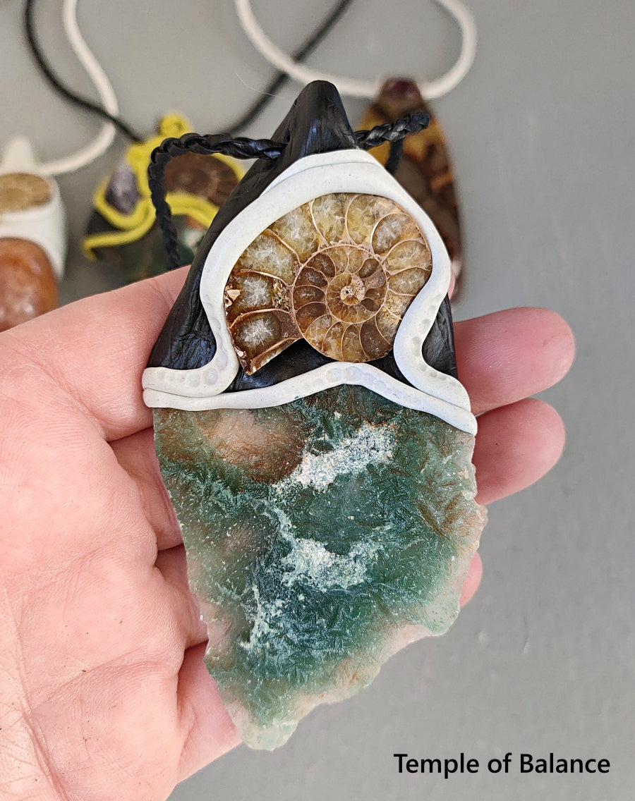 Pendant - Chrome Chalcedony and Ammonite