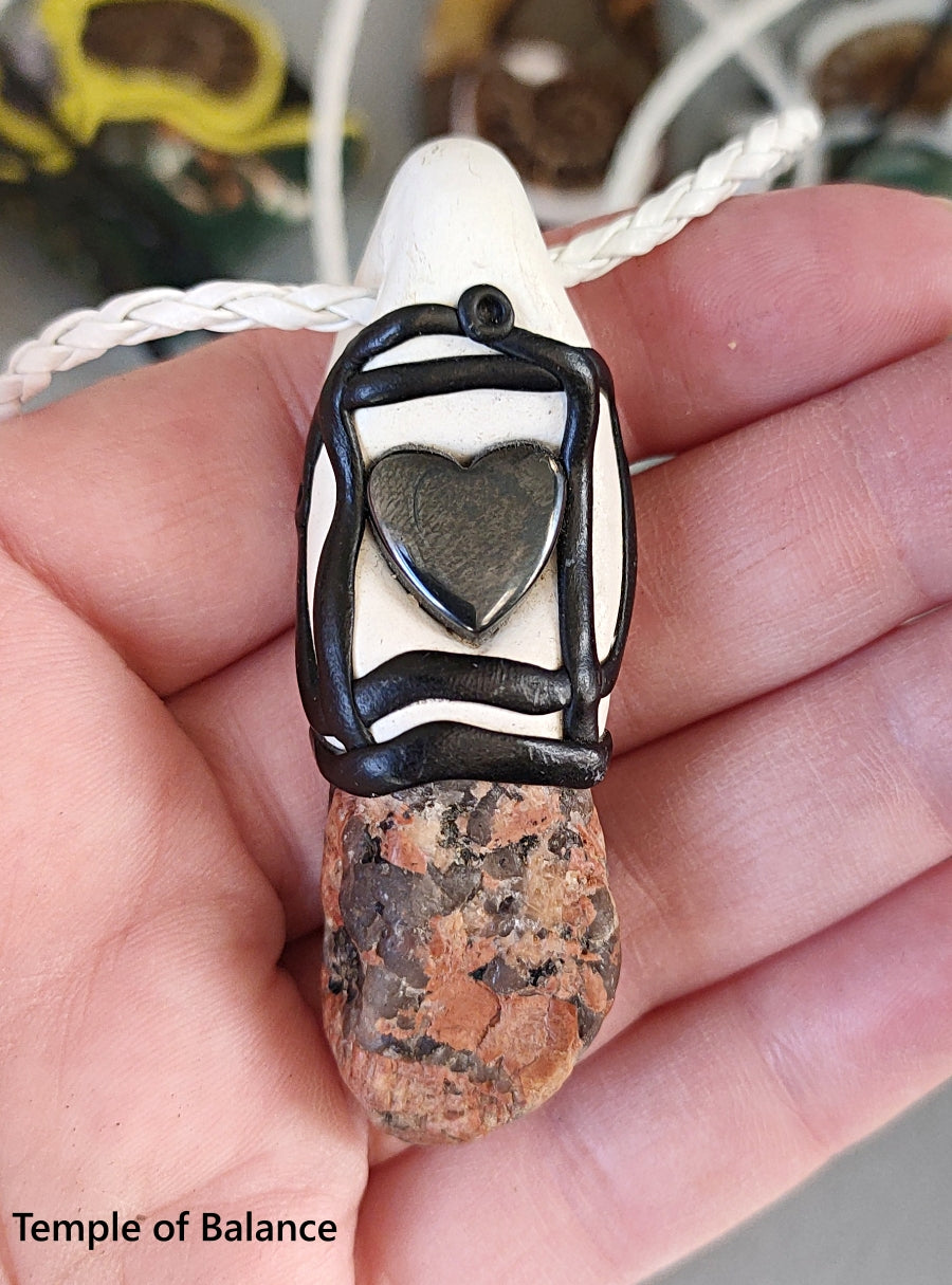 Pendant - Granite / pink feldspar and Hematite
