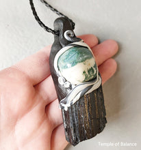 Load image into Gallery viewer, Pendant - Black Tourmaline + Green Moss Agate
